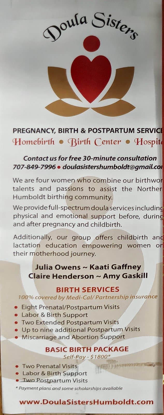 Flyer for Doula Sisters Pregnancy, Birth & Postpartum Services