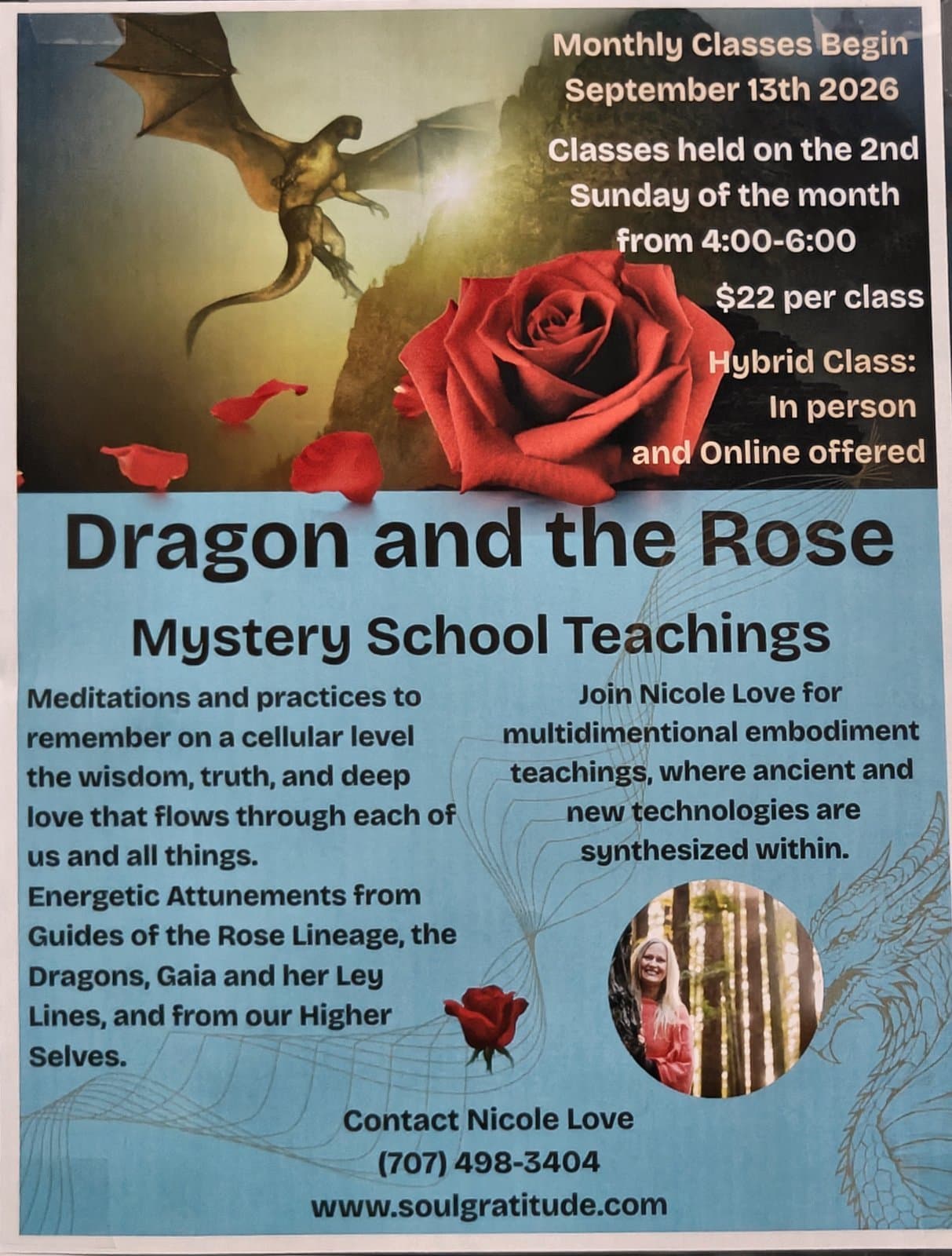 Flyer for Dragon and the Rose: Mystery School Teachings