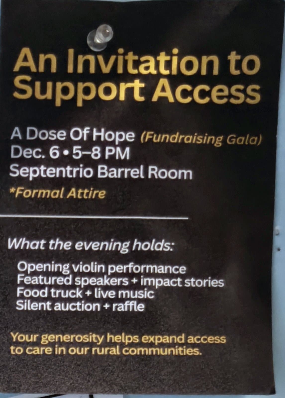Flyer for A Dose of Hope: An Invitation to Support Access