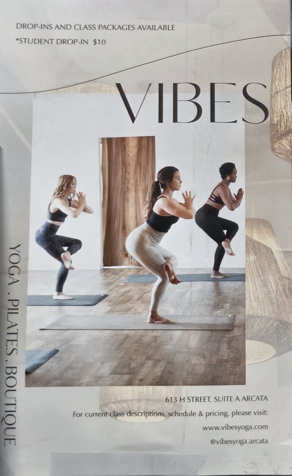 Flyer for VIBES Yoga, Pilates, Boutique