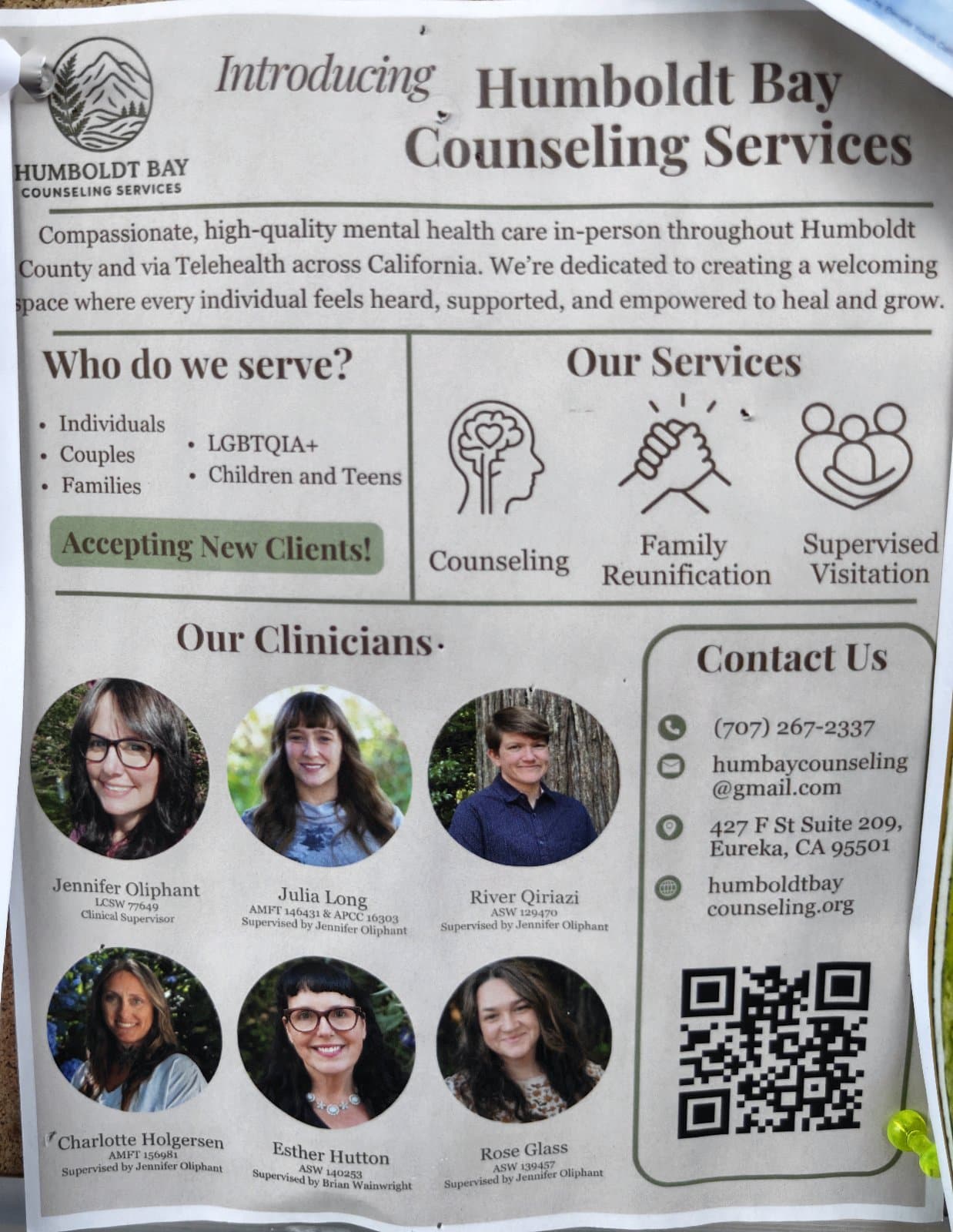 Flyer for Humboldt Bay Counseling Services