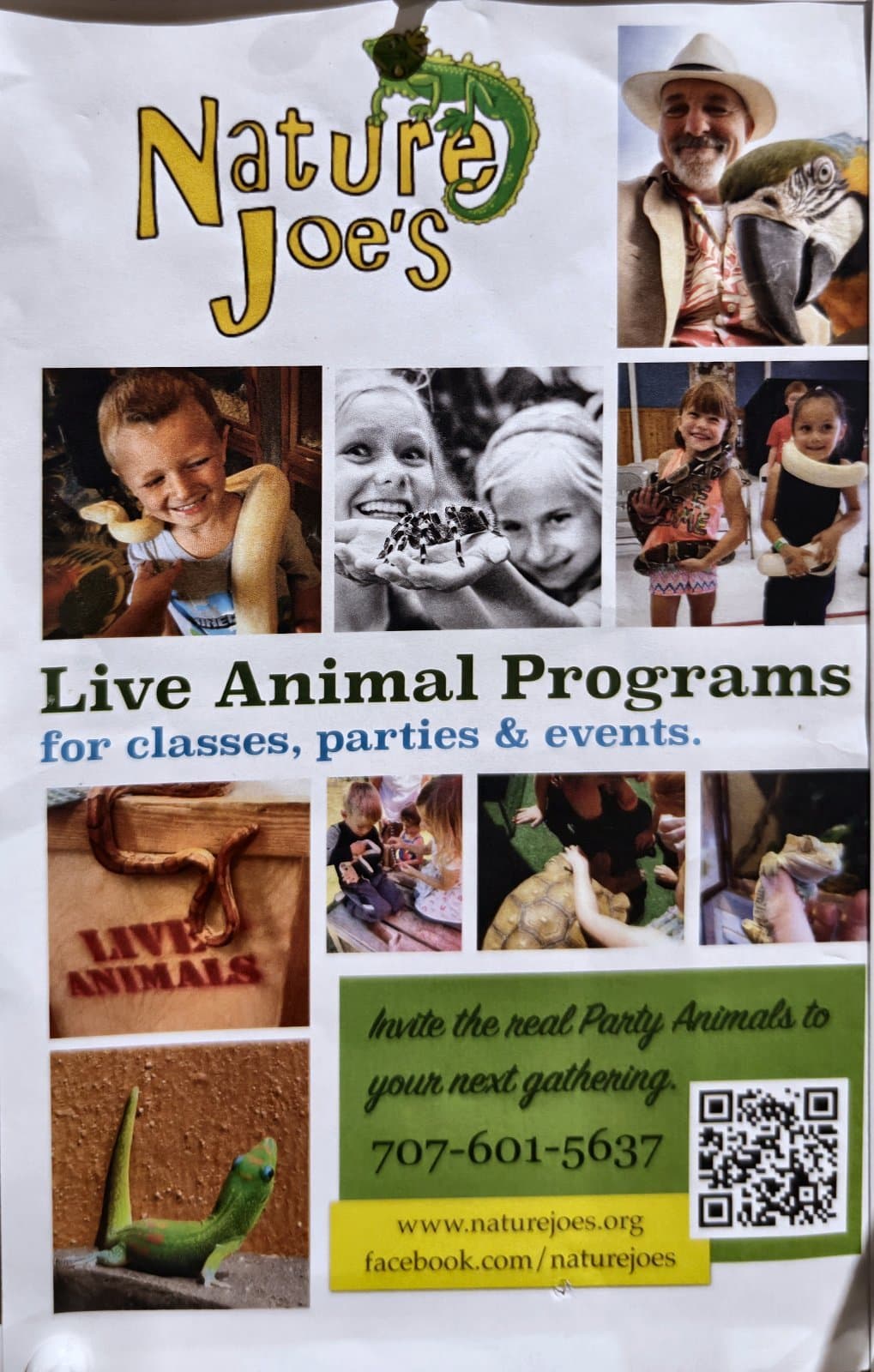 Flyer for Nature Joe's Live Animal Programs