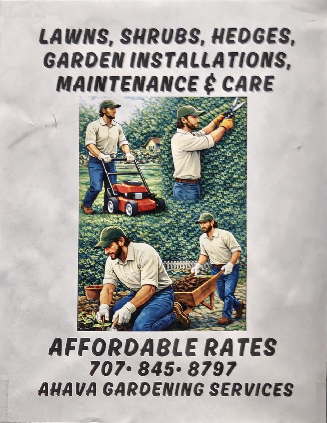Flyer for Lawns, Shrubs, Hedges, Garden Installations, Maintenance & Care