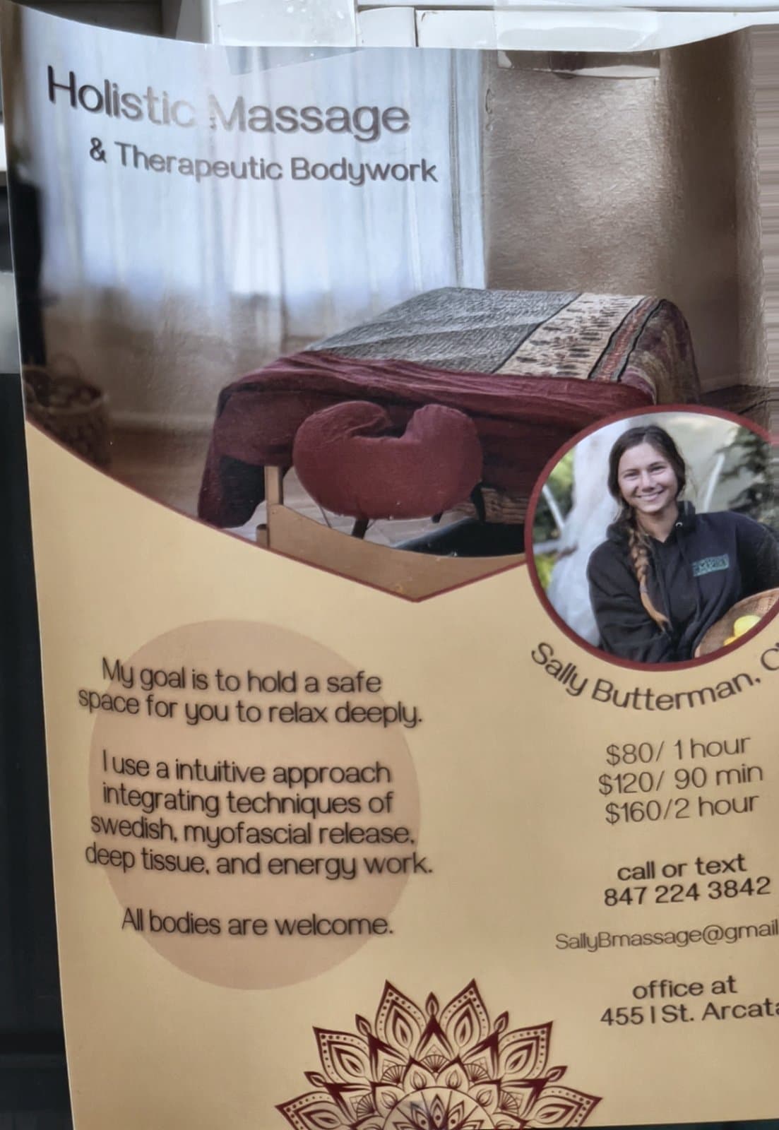 Flyer for Holistic Massage & Therapeutic Bodywork