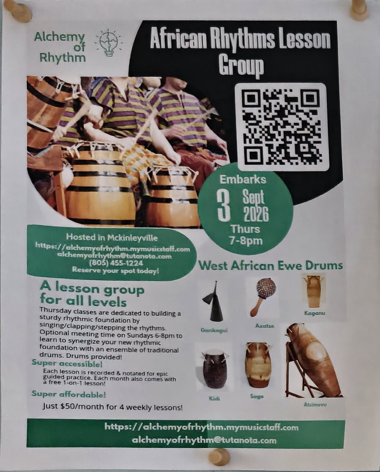 Flyer for African Rhythms Lesson Group