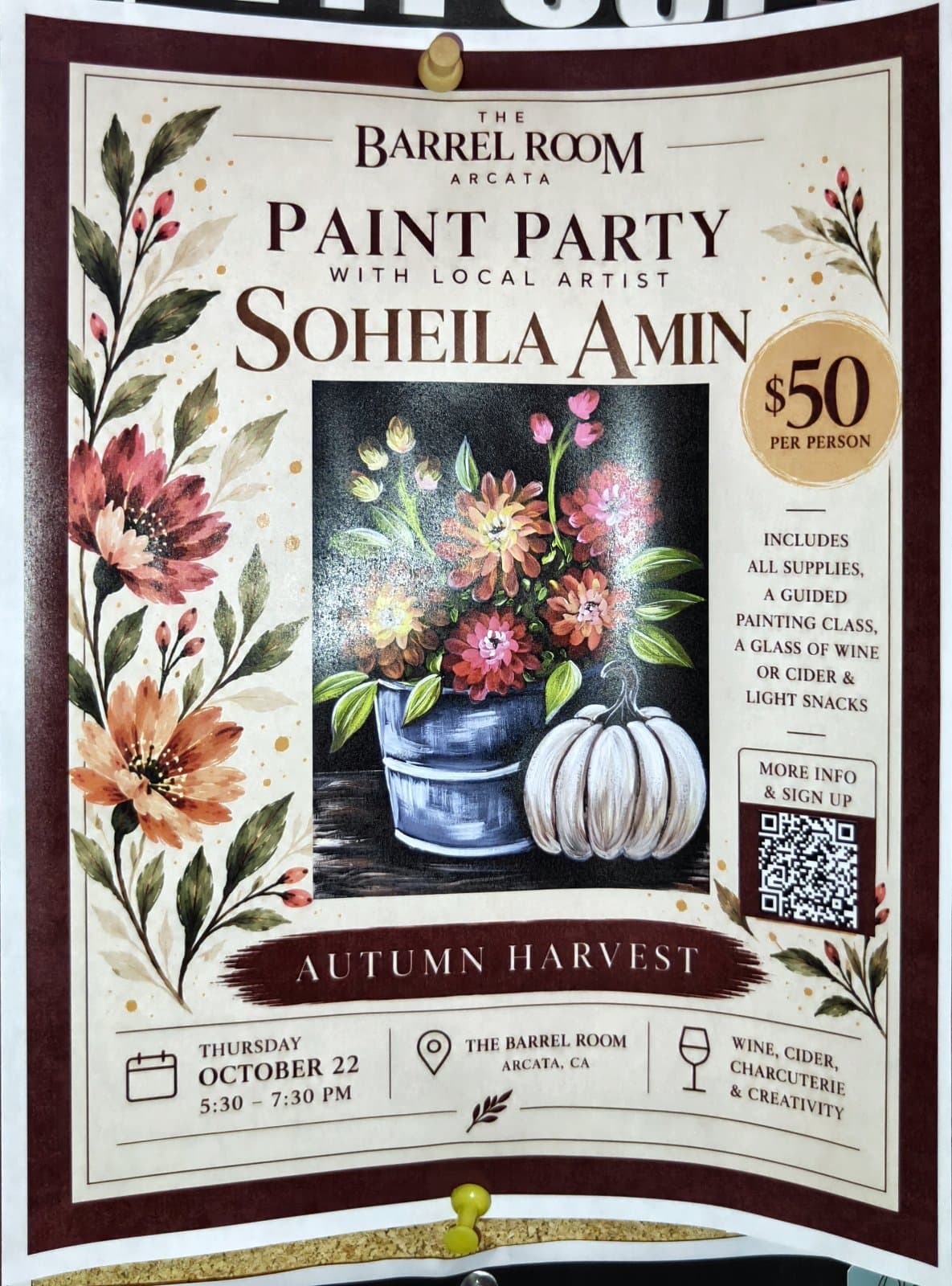 Flyer for Paint Party with Local Artist Soheila Amin