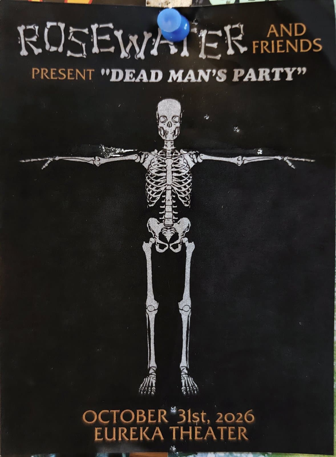 Flyer for Rosewater and Friends Present "Dead Man's Party"