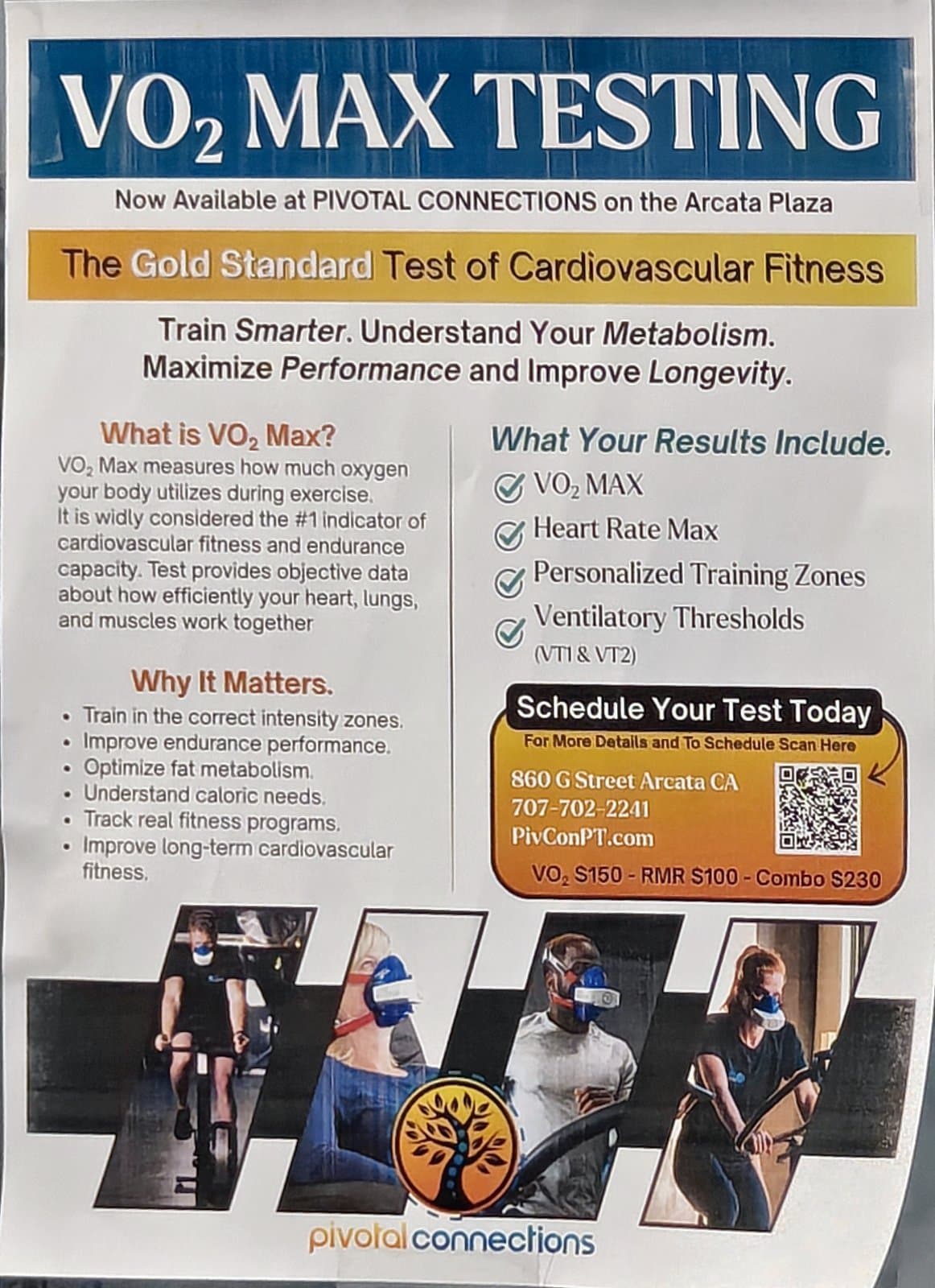Flyer for VO2 Max Testing at Pivotal Connections